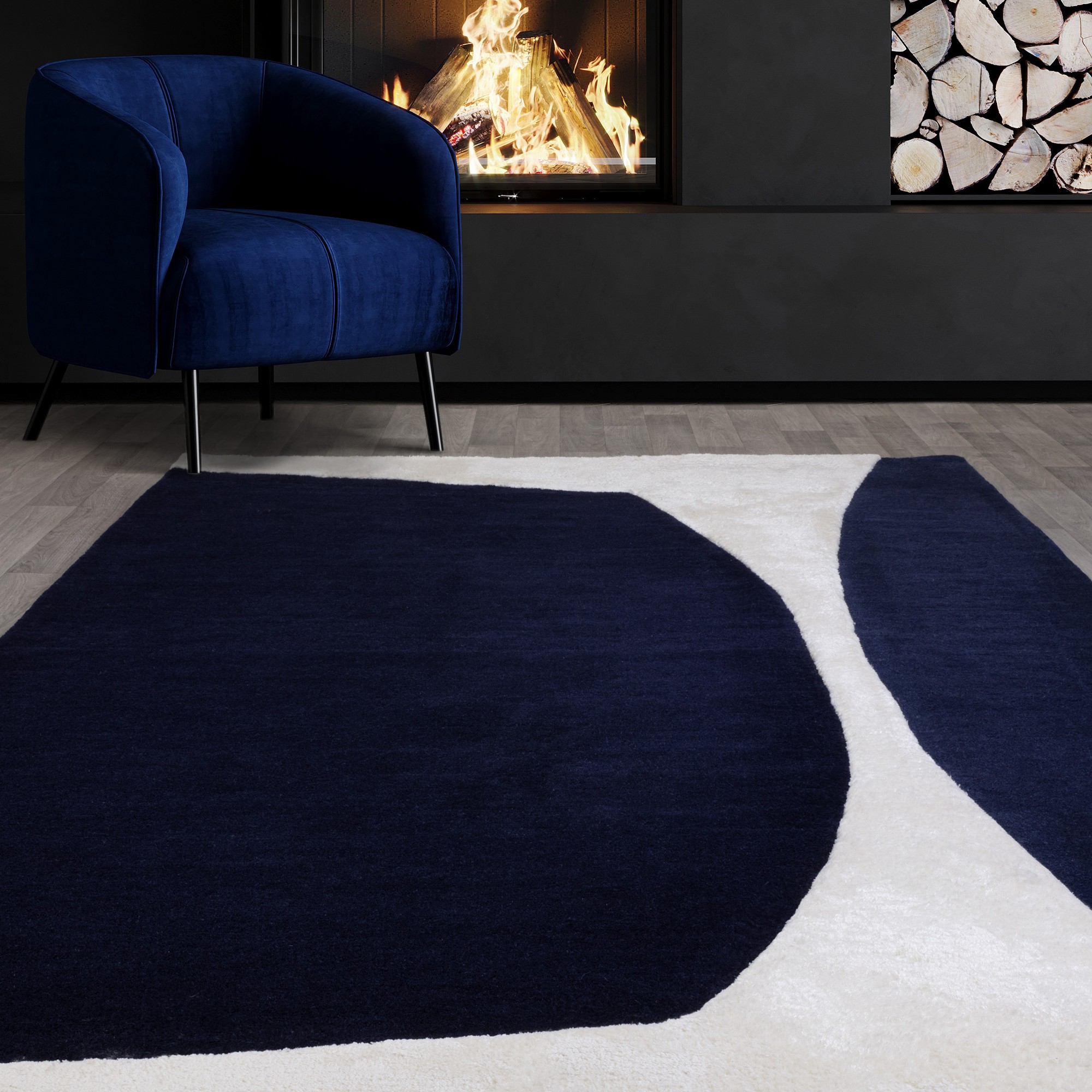 Matrix Signature Max102 Wool Abstract Rugs In Indigo Blue